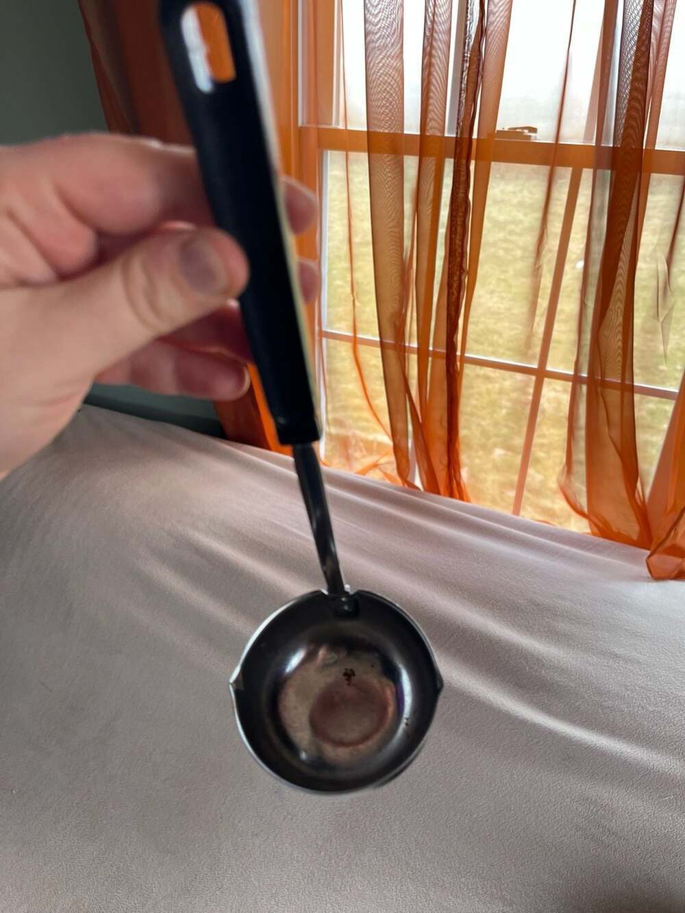Vintage Ekco Stainless Steel Sauce Ladle with Black Plastic Handle and Pour Spou